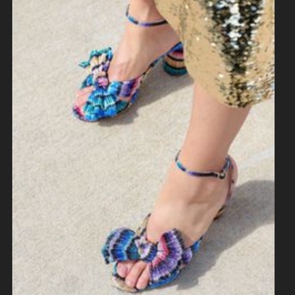 NEW Loeffler Randall Camellia Bow High Heel Sandal Rainbow Metallic Crinkled 8.5 - Picture 14 of 14
